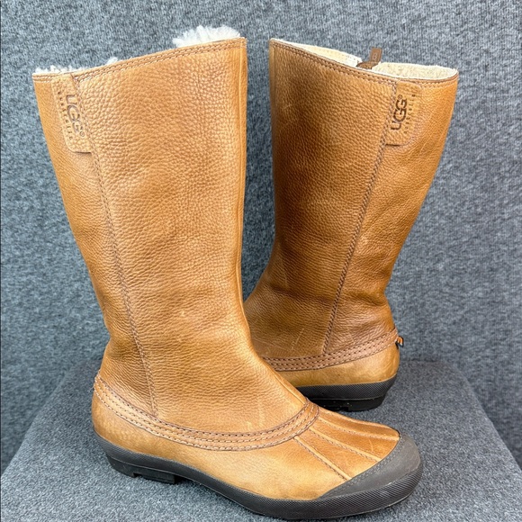 UGG Shoes - UGG All Leather Shearling Waterproof Women's Boots Chestnut 8.5